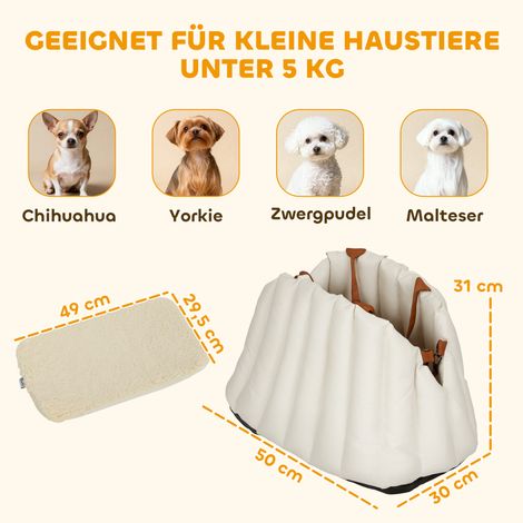 Hundetasche Hundetragetasche für Hunde unter 5 kg, 2 Gurte, Oxford-Stoff, Kissen, Leine, Cremeweiß (1/5)