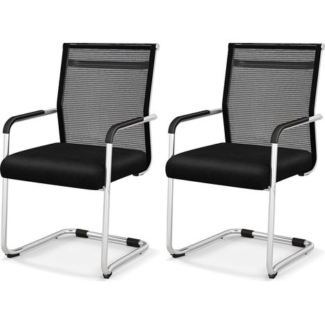 Set of 2 Black Mesh Office Guest Chairs with Sled Base (1/5)