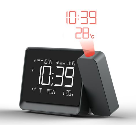 Réveil à projection au plafond, mise au point réglable, réglage de la luminosité sur 5 niveaux, port USB, double réveil, réveil numérique pour chambre (1/5)