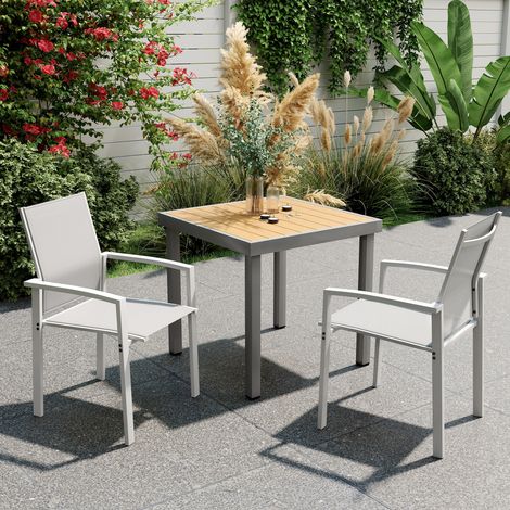 Ensemble 2 chaises jardin empilables siège respirant en acier textilene - Dimensions: 56x58x89 cm - Couleur: Gris clair