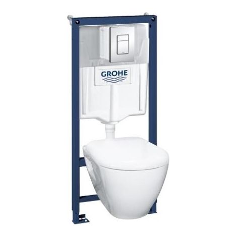 Inodoro suspendido compacto SEREL + estructura de soporte GROHE + asiento + placa