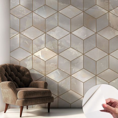 Papier peint adhésif décoratif pour salon chambre et cuisine Facile à poser avec colle Mosaïque géométrique 250x250 cm (1/5)