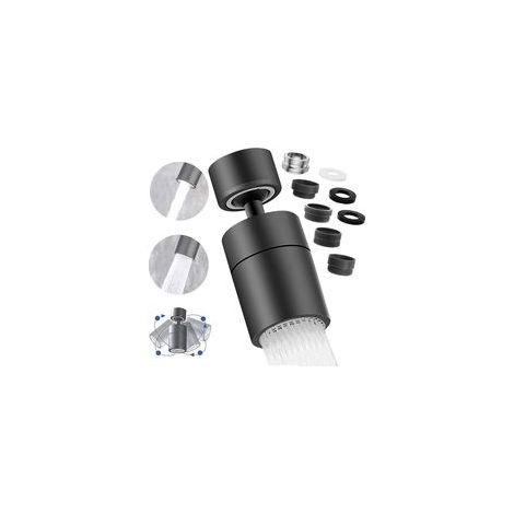 Aérateur de Robinet, 360° Pivotant Embout Robinet Cuisine, 2 Modes Mousseur Robinet Economie Eau, Pour Robinet Pour Éviers de Cuisine Salle de Bain lavabo (Noir) (1/5)