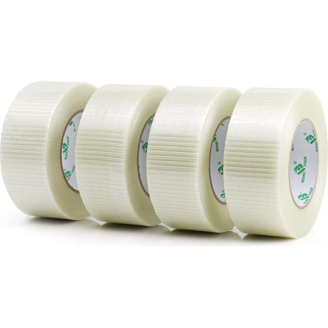 4 Pack Bi Directional Filament Adhesive Tape, Fibre Reinforced Packaging Tape Filament Reinforcement and Strapping Adhesive Heavy Duty Adhesive Tape, 50m x 50mm (1/5)