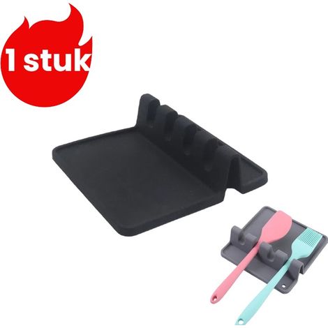 Support de rangement pour ustensiles de cuisine en silicone, repose-cuillère et louche pour plan de travail, noir, 1 pièce (1/5)