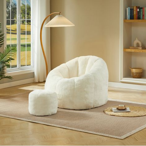 Poltrona pouf a fiore per adulti con poggiapiedi, 105 x 105 x 70 cm, crema bianco DESVIAE (1/5)