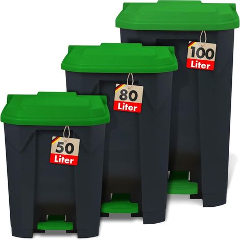 Poubelle, avec couvercle, pour cuisine et bureau, système de tri des déchets, poubelle à pédale avec mécanisme Step On, corbeille à papier Olaf (50 l, vert) (1/5)
