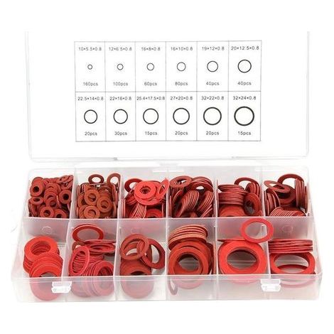 (600Pcs)Joint Fibre Assortiment de Fibres Assortiment 600Pcs 12 Tailles Passe fils D'étanchéité Set Kit D'assortiment de Rondelle Isolante en Papier Acier Rouge Avec Boîte (1/5)