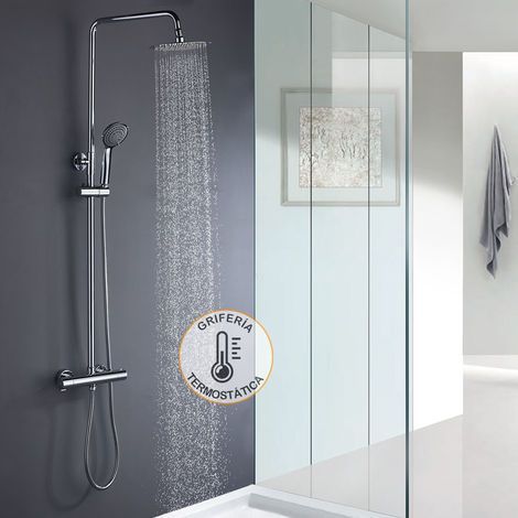 Kibath Columna Ducha termostática redonda de 85-115 cm acabado CROMO brillo fabricado en latón