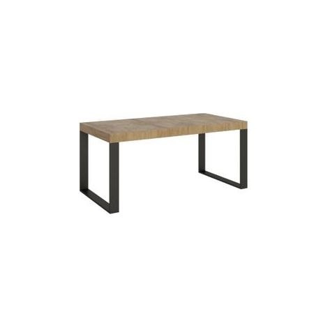 Grande table extensible 180 à 440cm bois clair et pieds métal anthracite Tiroz-Support 4 pieds-5 rallonges épaisses