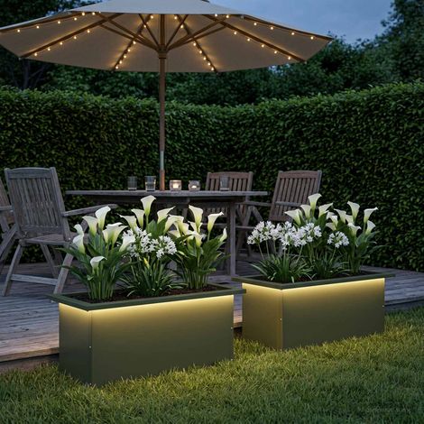 Fioriera da giardino con LED 2 pz Verde Oliva 30 x 60 x 30 cm vidaXL (1/5)