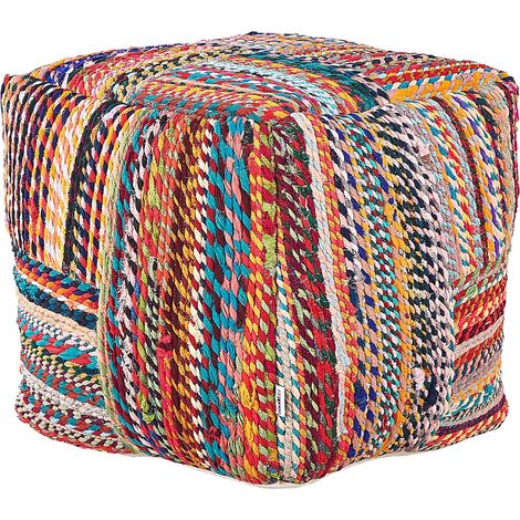 Pouf Multicolore en Coton 40 x 40 x 40 cm Moelleux Chambre Salon Patchwork Mekhtar (1/5)