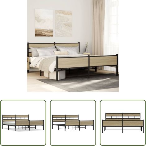 vidaXL Stahlbett - Metallbett ohne Matratze Sonoma-Eiche 200x200 cm (1/5)