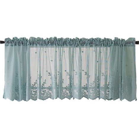 1 rideau en tulle, rideau en tulle jacquard, rideau bistrot style maison de campagne, tringle à rideau non incluse, bleu (l 130 cm x H 41 cm) (1/5)