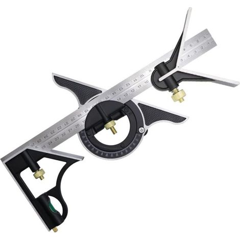 Équerre à Combinaison 300mm, Règle d'angle de Combinaison en Acier Inoxydable, Équerre Combinée avec Niveau à Bulle et Tire-Lignes Pratique, Idéal pour les travaux de menuiserie (1/5)