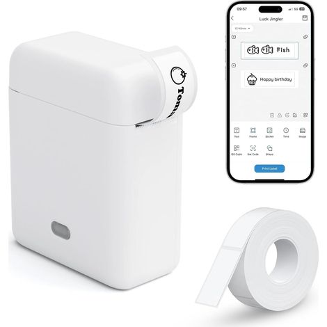Etichettatrice, etichettatrice Bluetooth, stampante termica per etichette, etichettatrice autoadesiva, senza inchiostro, per organizzare casa, scuola e ufficio. (1/5)