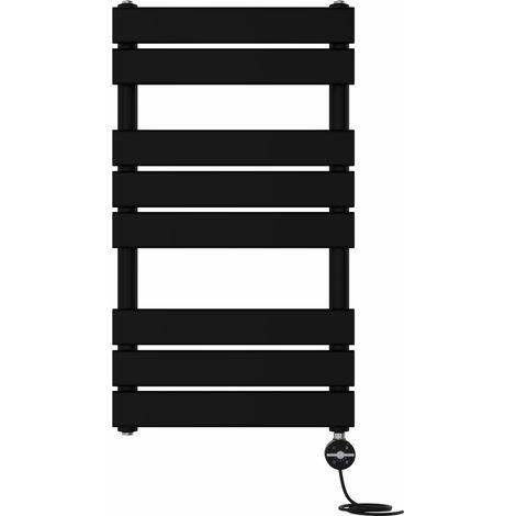 Prefilled Thermostatic Electric Flat Panel Heated Towel Rail Ladder Warmer Radiator Black 800x450mm