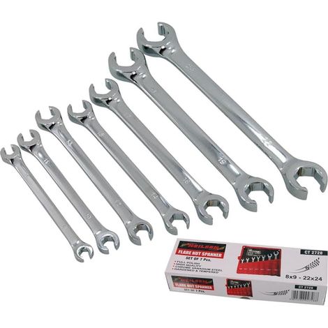 Neilsen Flare Nut Wrench Open-Ended Brake Pipe Spanner Set 7pc 8mm - 24mm