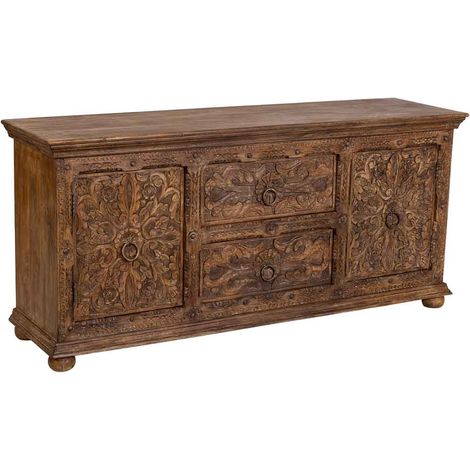 Aparador de madera artesanal marrón 165x45x76h cm