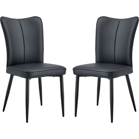 Set de 2 sillas de comedor negras de PU y metal, 89 cm, diseño moderno (1/5)