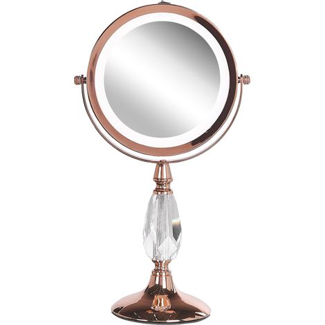 Specchio da tavolo double face per trucco a LED metallo rosa oro ø 18 cm 1x / 5x Maury