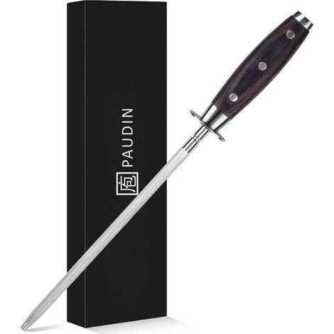 Acier humide pour couteaux Affûter 25 cm, acier trempé, meuleuse à couteau avec poignée en bois ergonomique pour des anneaux précis et une netteté longue durée (1/5)