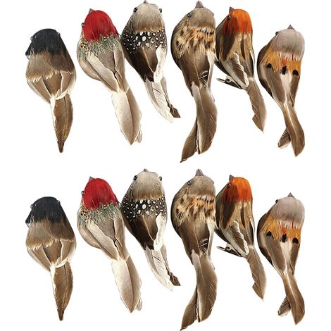 Lot de 12 moineaux en mousse artificielle, 6 couleurs, à clipser, pour la maison, le jardin, les fêtes et autres occasions. (1/5)