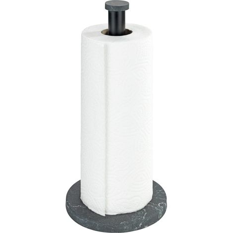 Porte-Rouleau pour Papier Cuisine Marbre, Support sur Pied au visuel élégant marbré pour la Cuisine, Fond en Plastique et Tige métallique Noire, (l/p x h) : Ø 15 x 32 cm, Noir (1/5)