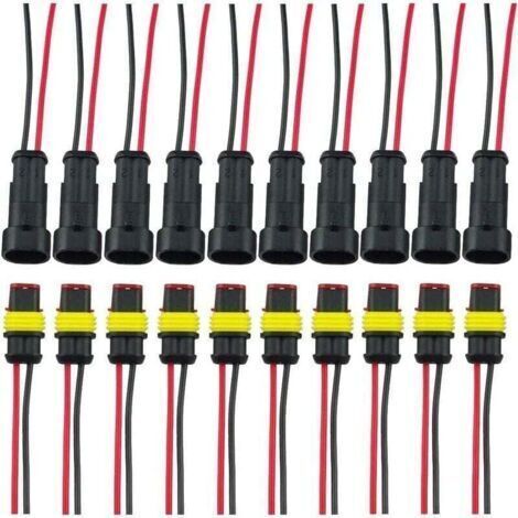 Fiche Etanche, Électrique Prise Mâle et Fem, AWG Connecteur Etanche Electrique (2 Broches avec Fil × 10 Kits) (1/4)