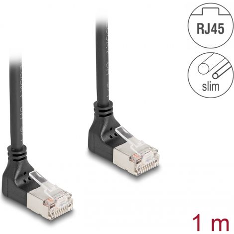 Delock Cable de red RJ45 Cat.6A S/FTP Slim 90Â° acodado hacia arriba / hacia arriba 1 m negro