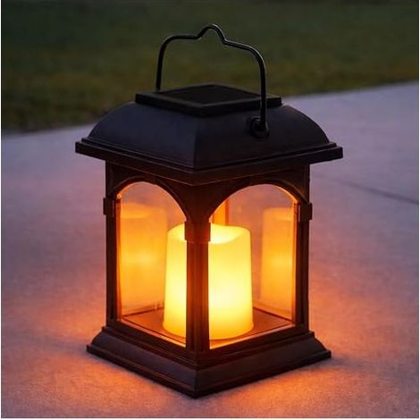 Solar Lantern Outdoor Decorative Flickering Candle LED Waterproof 15 cm Height Table Lamp Hanging Lantern Outdoor Matte Black (1/5)