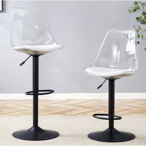 Tabouret de bar transparent en plastique et métal noir, hauteur réglable, pivotant 360°, 45,7 cm (1/5)