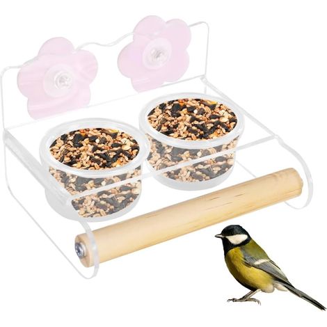 Mangeoires pour Oiseaux,Bol Double en Acrylique avec Support pour Oiseaux,Perroquets,Calopsittes,Aras,Pinsons,Inséparables (1/5)