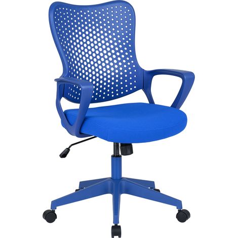 Chaise de Bureau Ergonomique, Fauteuil Bureau Pivotante avec Accoudoirs, Dossier Respirant, Assise Mesh, Hauteur Réglable, Charge 150 kg, Bleu (1/5)