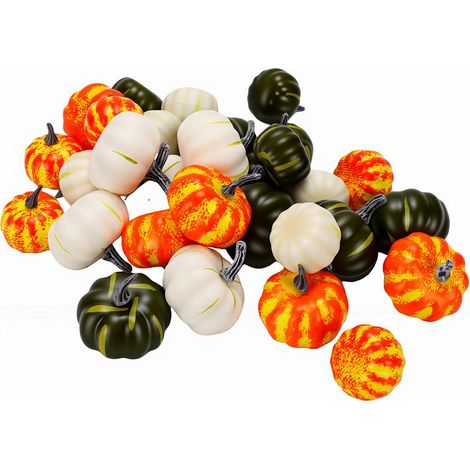 Citrouilles en mousse jaune vert blanc, 30 pièces, grandes et petites citrouilles artificielles pour décoration de maison et de vacances, couleurs mélangées (1/5)