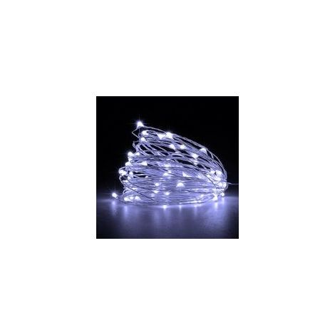 Guirlandes lumineuses à LED, [4 Pièces] Guirlandes lumineuses à piles avec 5M 50 LED blanc froid sur fil d'argent pour chambre à coucher, fête, mariage(Blanc froid) (1/5)