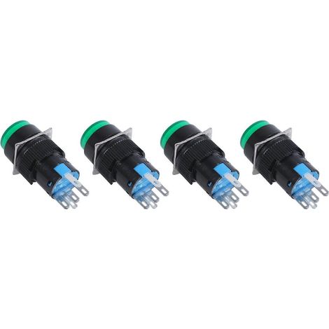 4-poliger grüner Verriegelungs-Drucktaster, 250 V AC, 5 A, SPDT, 1 Öffner, 1 Schließer, mit 220-V-LED-Anzeige (1/5)