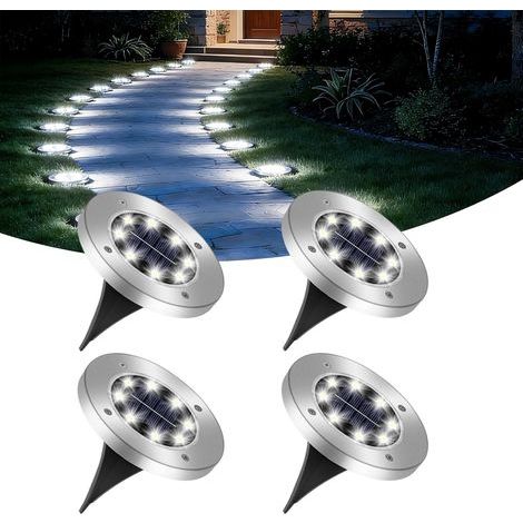 Caldarax 4-teiliges Solar-Gartenleuchten-Set für den Außenbereich, 8 LEDs, wasserdicht (IP65), Solar-Bodeneinbaustrahler für Wege, Höfe, Terrassen, Rasenflächen und Gärten, Kaltweiß (1/5)