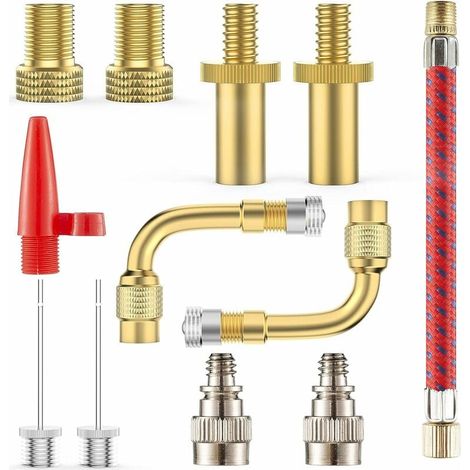Adaptateur pour pompe à vélo, lot de 12 adaptateurs pour valves de vélo DV, AV, SV, Presta et Schrader, connecteurs pour embout de gonflage, adaptateur de gonflage pour vélo. (1/5)