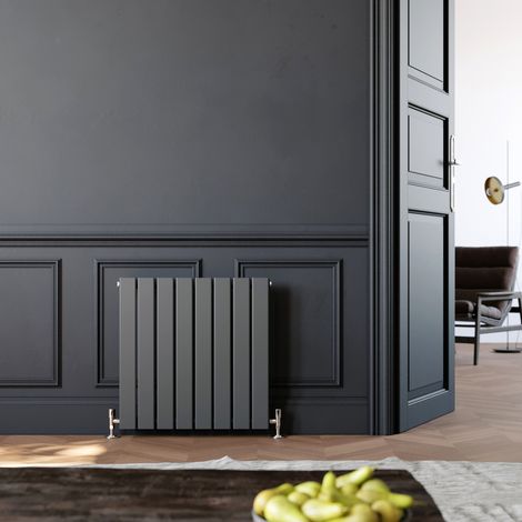 ELEGANT 600 x 600 mm Anthracite Horizontal Column Designer Radiator Modern Single Flat Panel + Anthracite Thermostatic Radiator Valves (1/5)