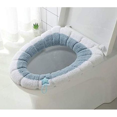 Set mit 2 universellen, wasserdichten Toilettensitzkissen mit Aufhängeschlaufe - Weich und warm - Waschbar (blau) (1/5)