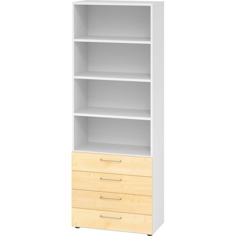 bümö smart Schubladen Regal - 4 Schübe Weiß/Ahorn (1/5)