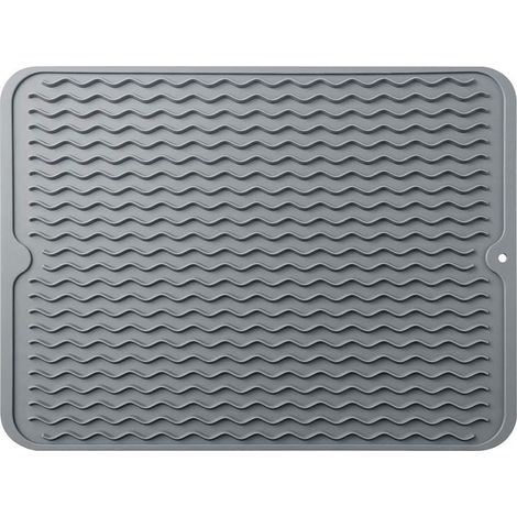 Tapis de séchage de vaisselle en silicone Tapis de séchage de vaisselle antidérapant et résistant à la chaleur pour la vaisselle, (gris, grand) (1/5)