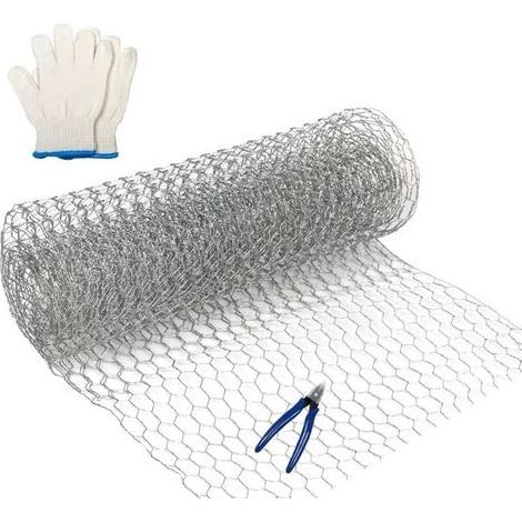 1 rouleau de grillage galvanisé léger pour la protection des travaux manuels et du jardin, avec coupe-fil et gants – 350 mm x 1 m. (1/5)