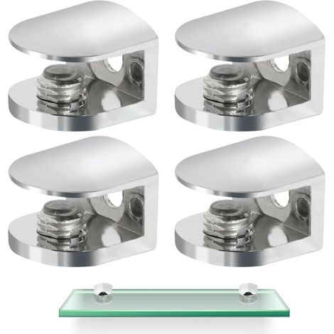 Supporto per mensole in vetro, 4 morsetti per vetro, morsetti in lega di zinco, staffe di fissaggio regolabili per mensole in vetro di spessore 8-10 mm (1/4)
