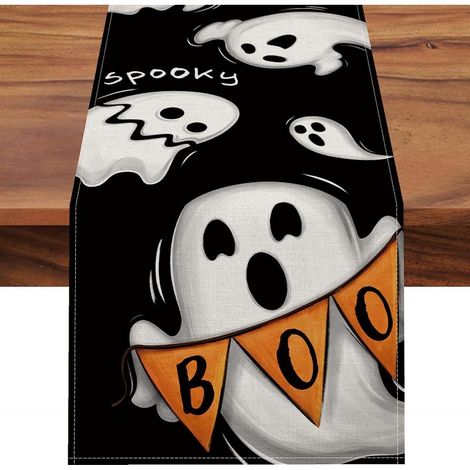 Nappe en lin fantôme d'Halloween - Nappe décorative pour les fêtes - Nappe pour table basse - Nappe - Tapis de table antidérapant et isolant (1/4)