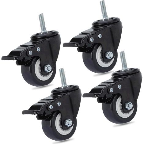 Roulettes de bureau M8x25mm - Roues porteuses 240kg - Roulettes pivotantes en PU pour chariot - Roues de rechange pour chariot - Roulettes pivotantes avec freins (4) (1/5)