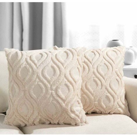 Housses De Coussin Décoratives 18 X 18, Taies D'Oreiller Boho De Ferme En Fausse Fourrure, Housses De Coussin Beige Flou En Peluche Douce Pour Canapé, Salon, Chambre À Coucher, Lot De 2