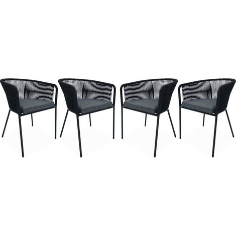 Lot de 4 fauteuils de jardin en corde et acier galvanisé Noir / Gris (1/5)