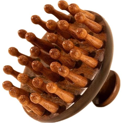 Analmassagekamm aus Holz, 28 Zinken, Pilzmassagekamm (Sandelholz) - Traditionelle Kopfmassage, braun (rund) (1/5)